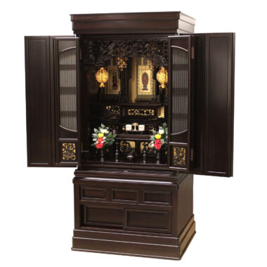 国産仏壇 五山25号 本黒檀（縞黒檀）仏具付  幅84㎝高174㎝